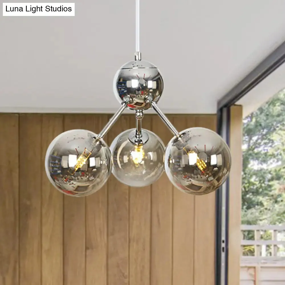 Industrial Style Hanging Chandelier Light - 13"/27.5"/34" W Orbit Shade - Amber/Clear/Smoke Gray Glass - 3/9/12 Lights