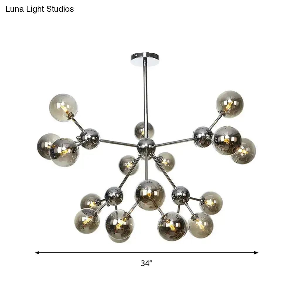 Industrial Style Hanging Chandelier Light - 13"/27.5"/34" W Orbit Shade - Amber/Clear/Smoke Gray Glass - 3/9/12 Lights