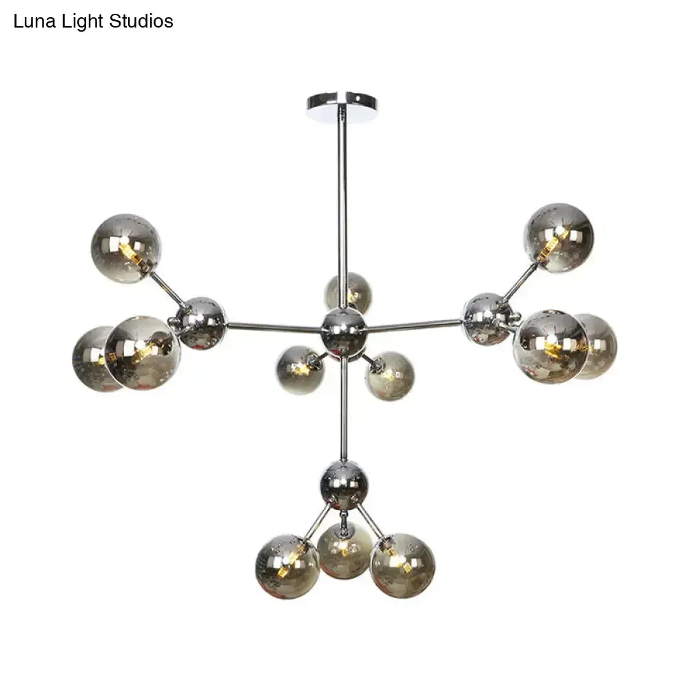 Industrial Style Hanging Chandelier Light - 13"/27.5"/34" W Orbit Shade - Amber/Clear/Smoke Gray Glass - 3/9/12 Lights