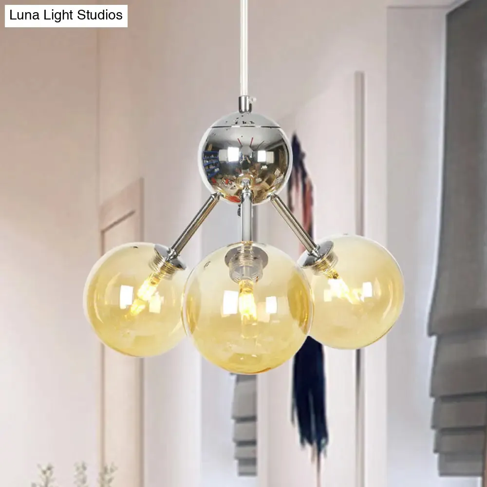 Industrial Style Hanging Chandelier Light - 13"/27.5"/34" W Orbit Shade - Amber/Clear/Smoke Gray Glass - 3/9/12 Lights