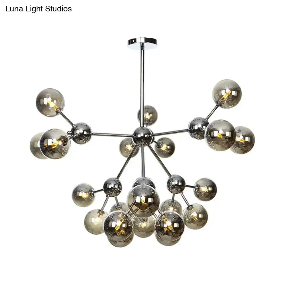 Industrial Style Hanging Chandelier Light - 13"/27.5"/34" W Orbit Shade - Amber/Clear/Smoke Gray Glass - 3/9/12 Lights