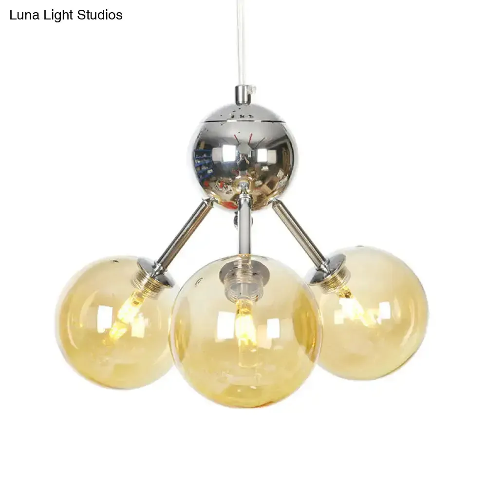 Industrial Style Hanging Chandelier Light - 13"/27.5"/34" W Orbit Shade - Amber/Clear/Smoke Gray Glass - 3/9/12 Lights