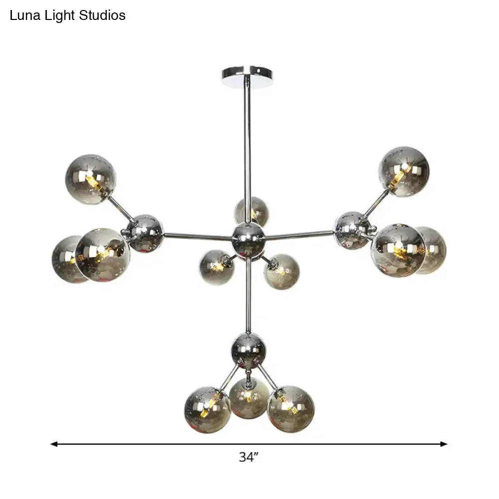 Industrial Style Hanging Chandelier Light - 13"/27.5"/34" W Orbit Shade - Amber/Clear/Smoke Gray Glass - 3/9/12 Lights