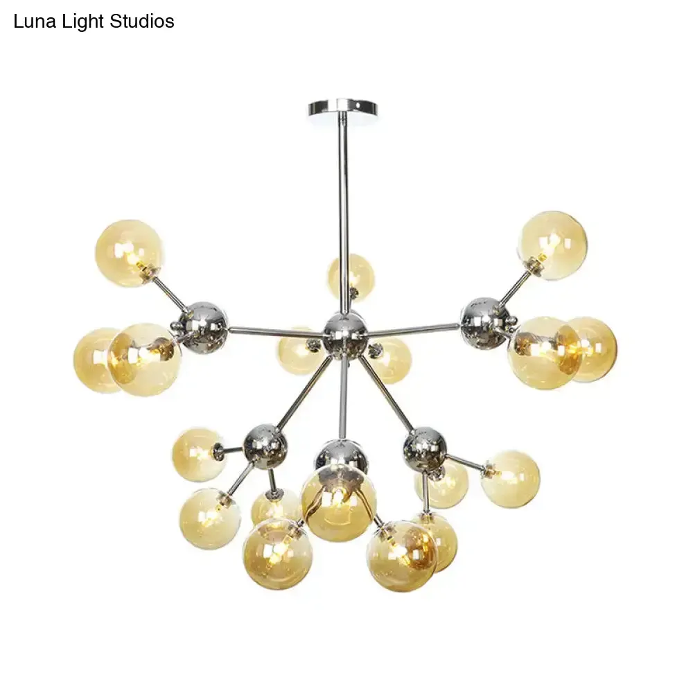 Industrial Style Hanging Chandelier Light - 13"/27.5"/34" W Orbit Shade - Amber/Clear/Smoke Gray Glass - 3/9/12 Lights