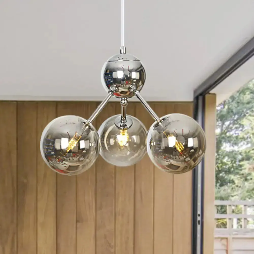 Industrial Style Hanging Chandelier Light - 13"/27.5"/34" W Orbit Shade - Amber/Clear/Smoke Gray Glass - 3/9/12 Lights