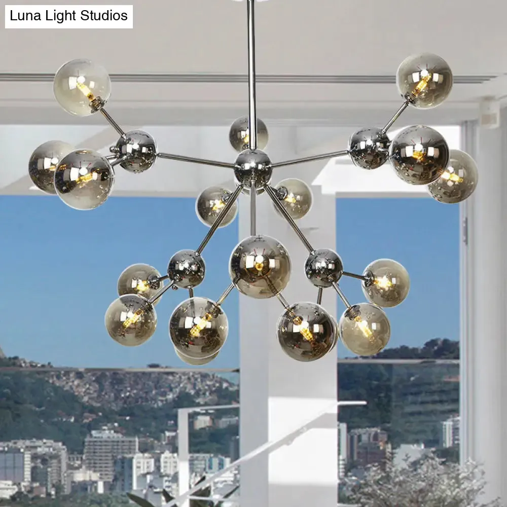 Industrial Style Hanging Chandelier Light - 13"/27.5"/34" W Orbit Shade - Amber/Clear/Smoke Gray Glass - 3/9/12 Lights