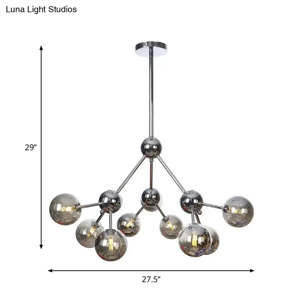 Industrial Style Hanging Chandelier Light - 13"/27.5"/34" W Orbit Shade - Amber/Clear/Smoke Gray Glass - 3/9/12 Lights