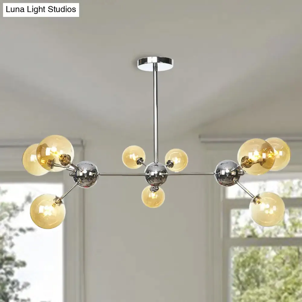 Industrial Style Hanging Chandelier Light - 13"/27.5"/34" W Orbit Shade - Amber/Clear/Smoke Gray Glass - 3/9/12 Lights