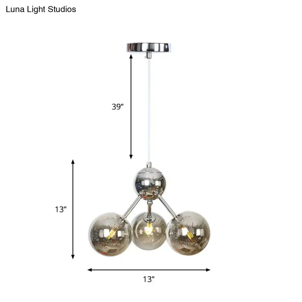 Industrial Style Hanging Chandelier Light - 13"/27.5"/34" W Orbit Shade - Amber/Clear/Smoke Gray Glass - 3/9/12 Lights