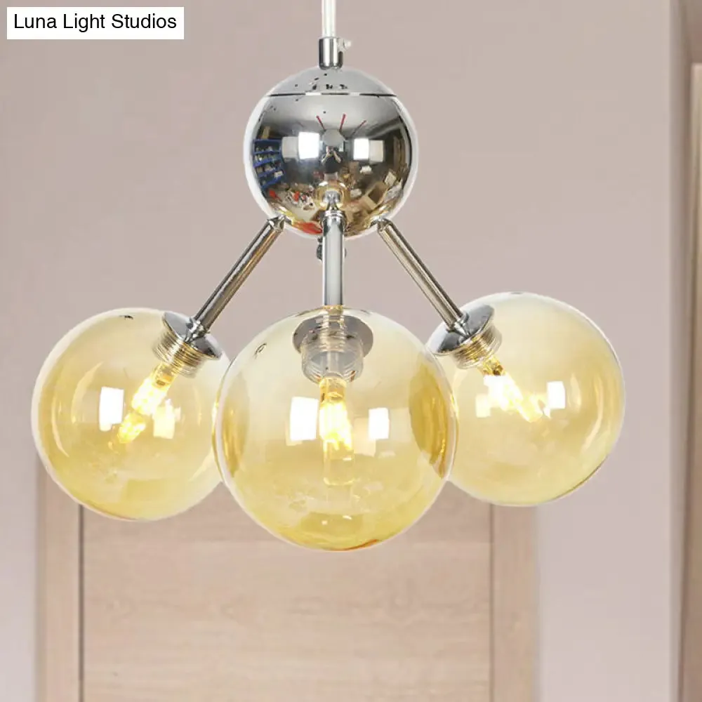 Industrial Style Hanging Chandelier Light - 13"/27.5"/34" W Orbit Shade - Amber/Clear/Smoke Gray Glass - 3/9/12 Lights