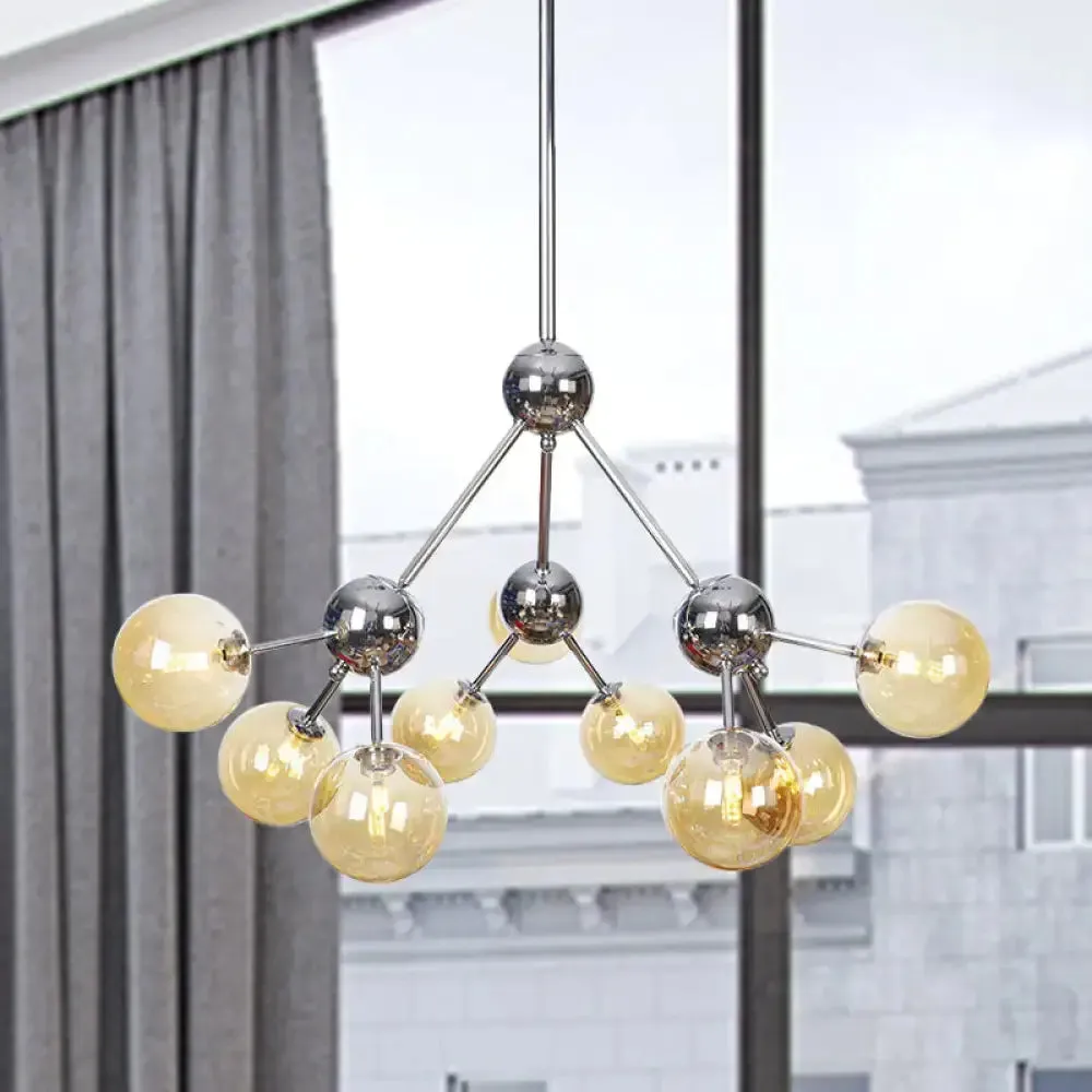 Industrial Style Hanging Chandelier Light - 13"/27.5"/34" W Orbit Shade - Amber/Clear/Smoke Gray Glass - 3/9/12 Lights