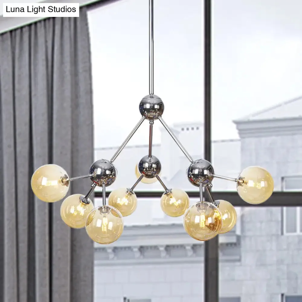 Industrial Style Hanging Chandelier Light - 13"/27.5"/34" W Orbit Shade - Amber/Clear/Smoke Gray Glass - 3/9/12 Lights