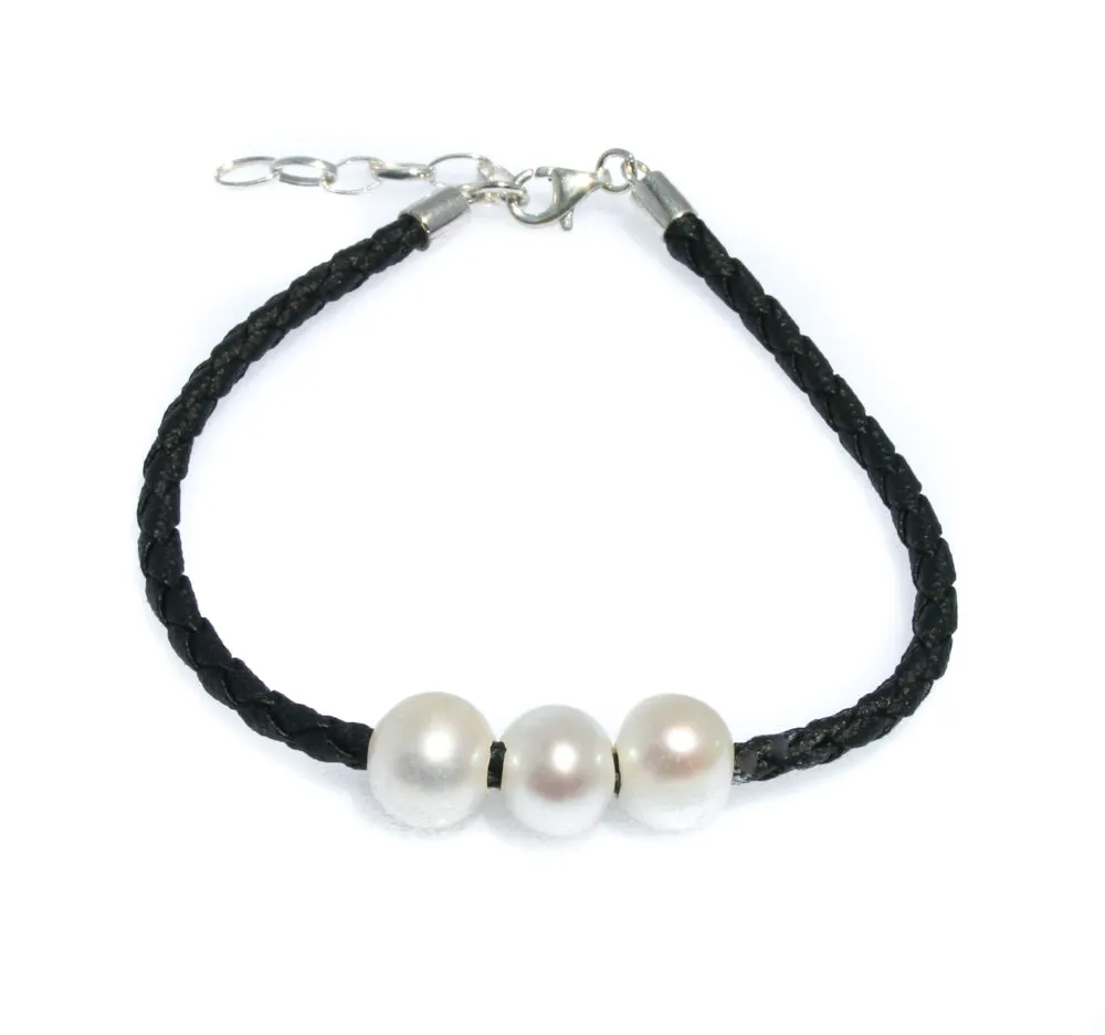 Jason Triple Pearl Black Braid Bracelet