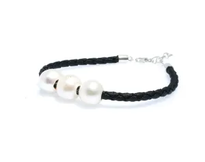 Jason Triple Pearl Black Braid Bracelet