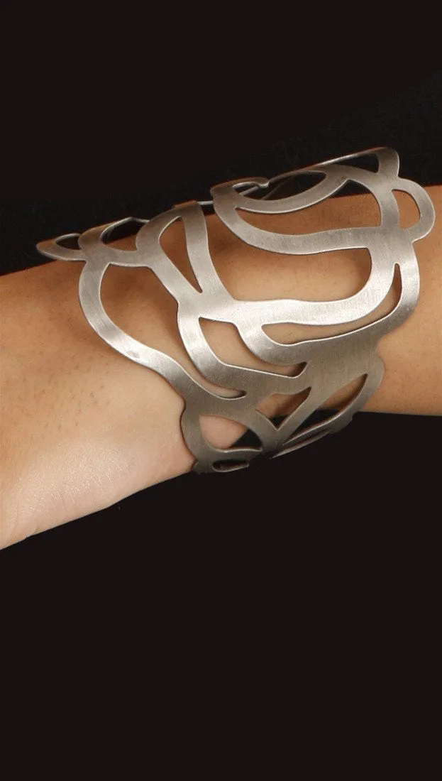 Jessyka Robyn Flower Cuff Bangle Bracelet in Silver