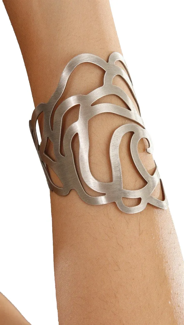 Jessyka Robyn Flower Cuff Bangle Bracelet in Silver