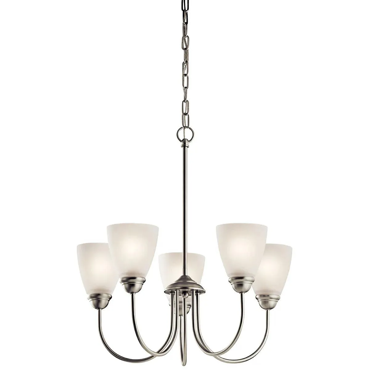 Jolie 22" 5-Light LED Chandelier 1-Tier with Satin etched cased opal glass, Brushed nickel Finish