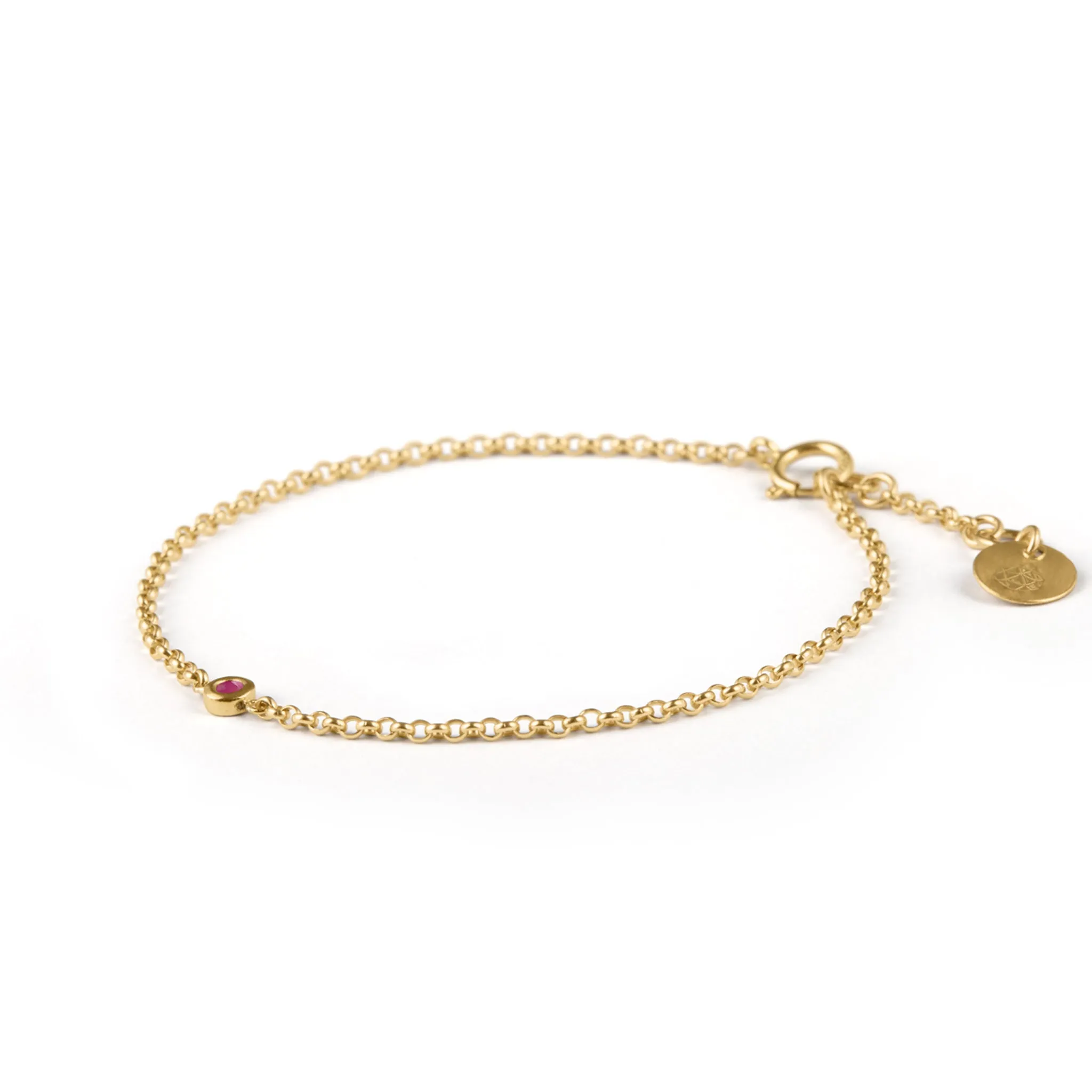 July Ruby Birthstone Chain Link Bracelet