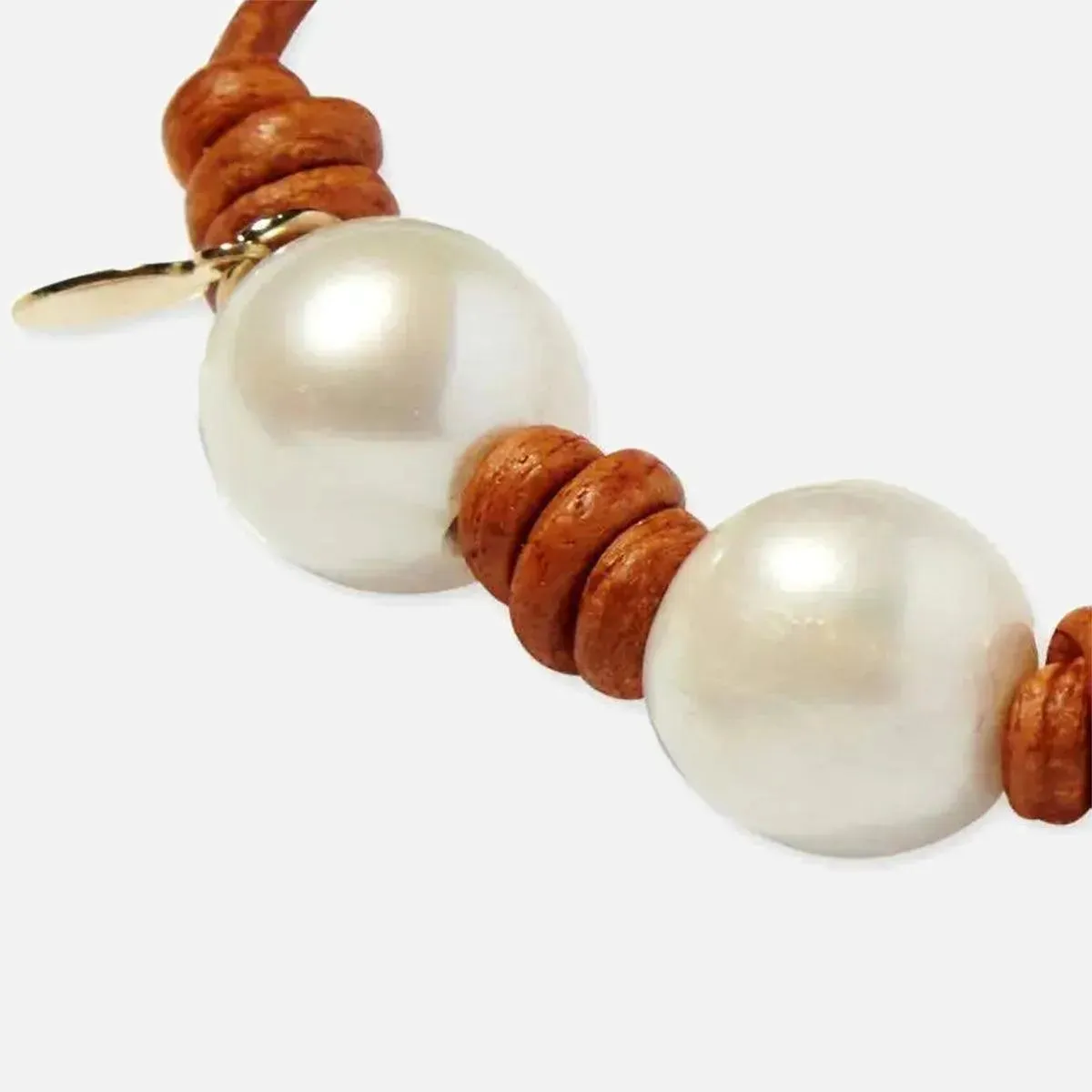 Knotted Pearl and Leather Snake Bracelet