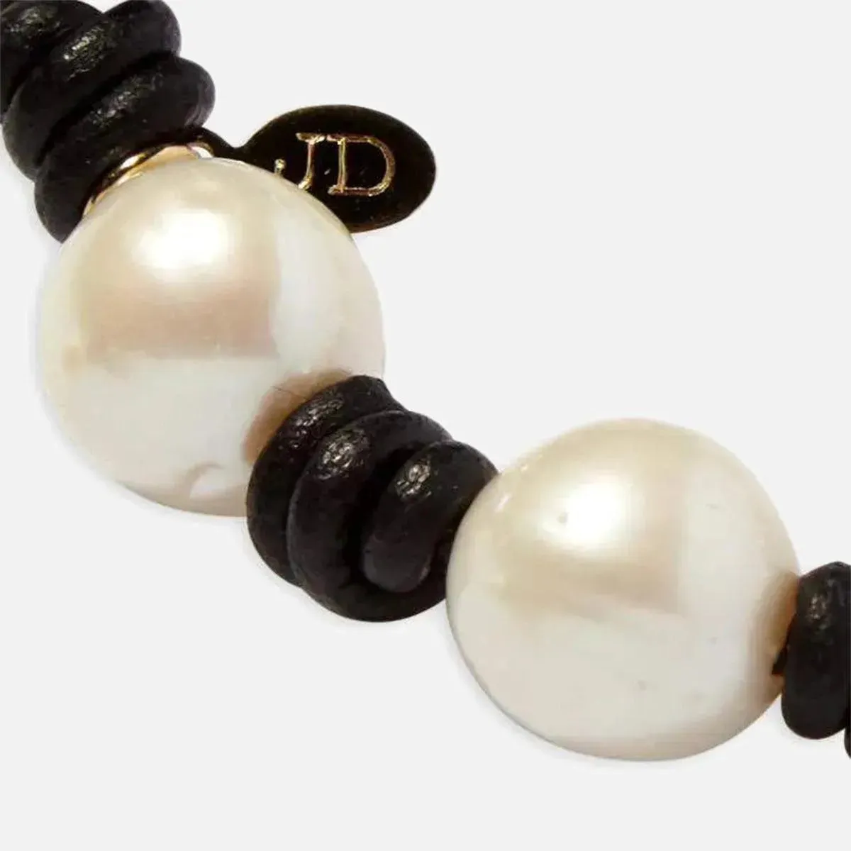 Knotted Pearl and Leather Snake Bracelet