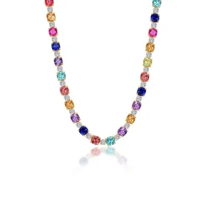 Lafonn 79 Carat Fancy Lab-Grown Rainbow Colored Sapphire Tennis Choker Necklace