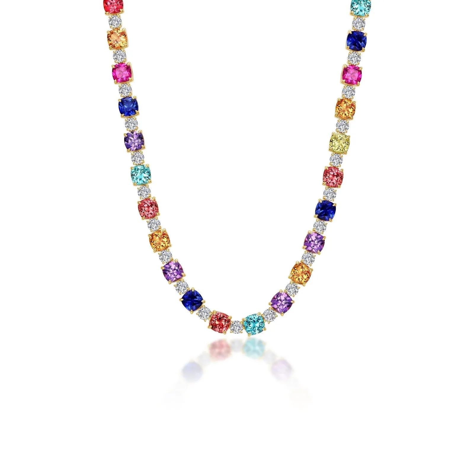 Lafonn 79 Carat Fancy Lab-Grown Rainbow Colored Sapphire Tennis Choker Necklace