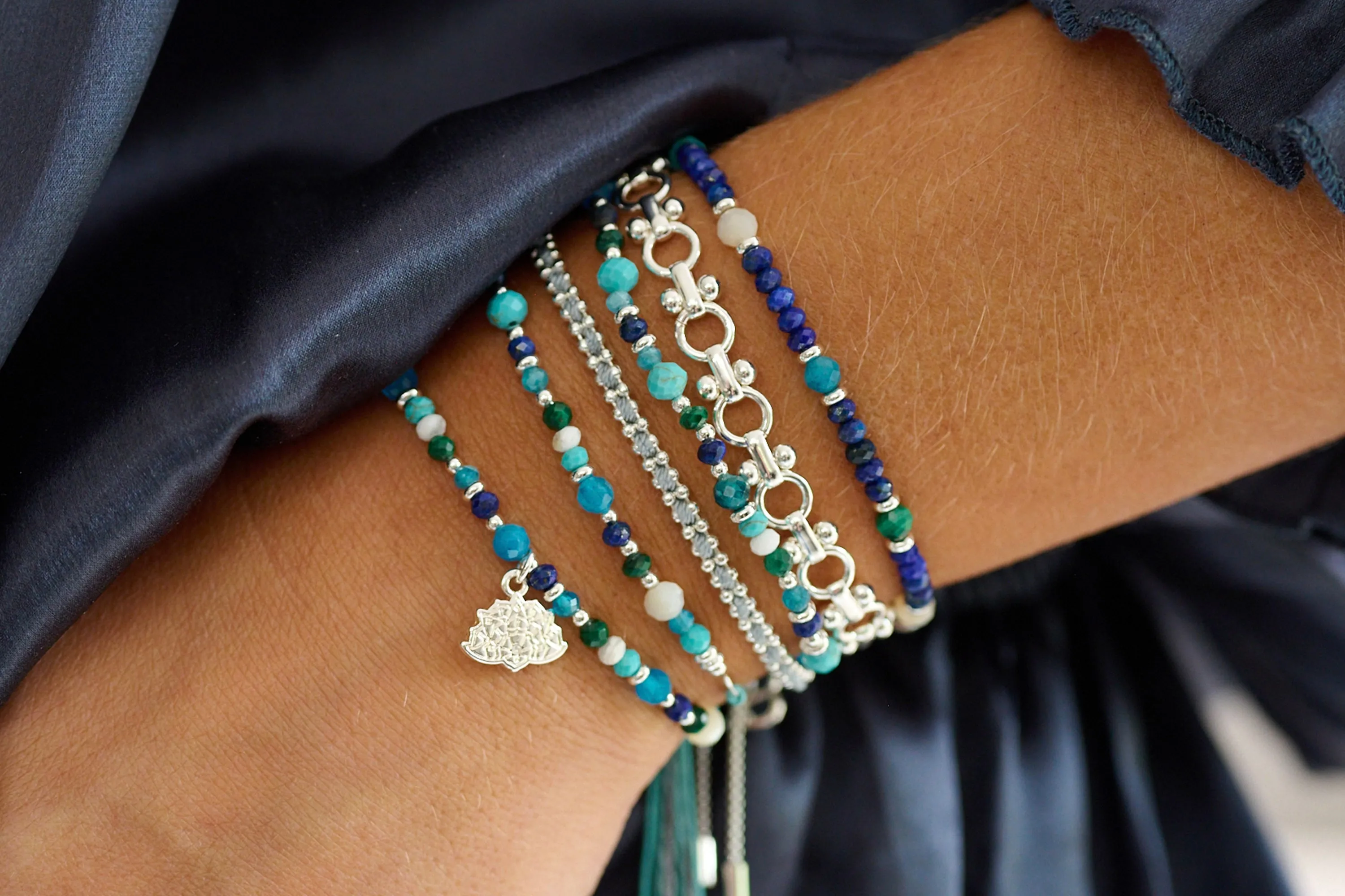 Lake 3 Layer Gemstone Bracelet Stack