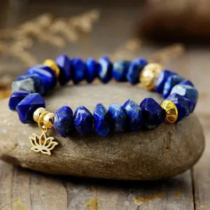 Lapis Lazuli Stretchy Bracelet w/ Lotus Charm