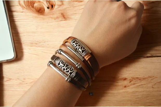 Leather Wrap Bracelet For Men and Women Engraved Draw String Size Adjustable