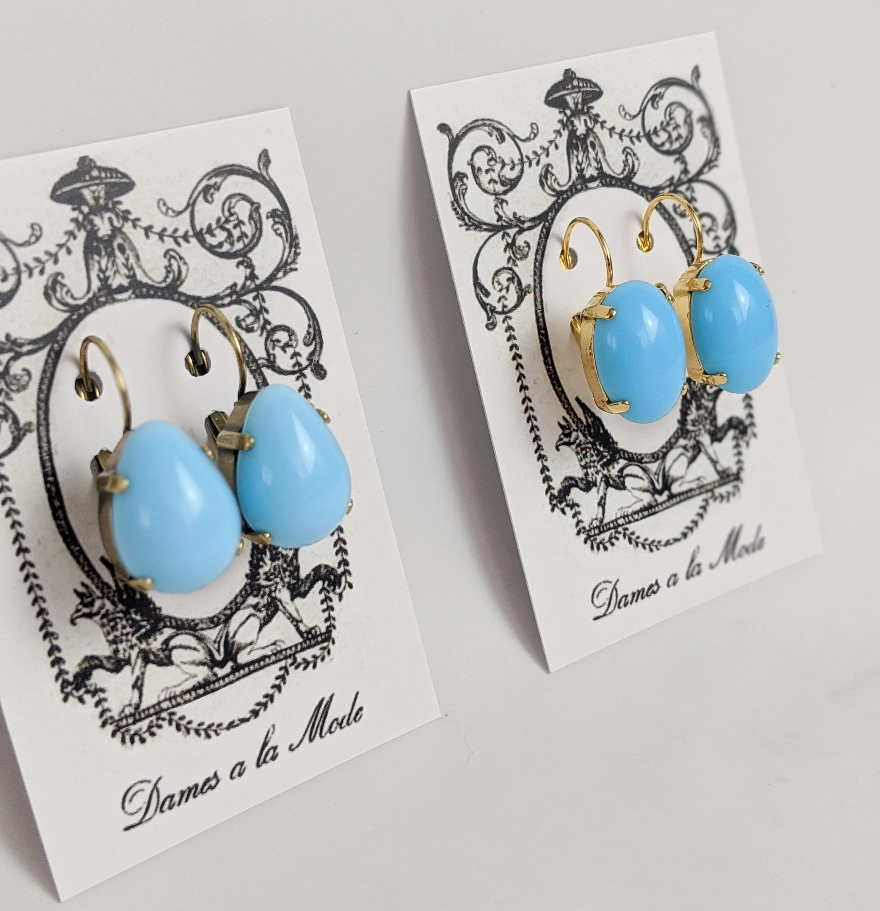 Light Blue Turquoise Earrings - Large Oval, Large Teardrop