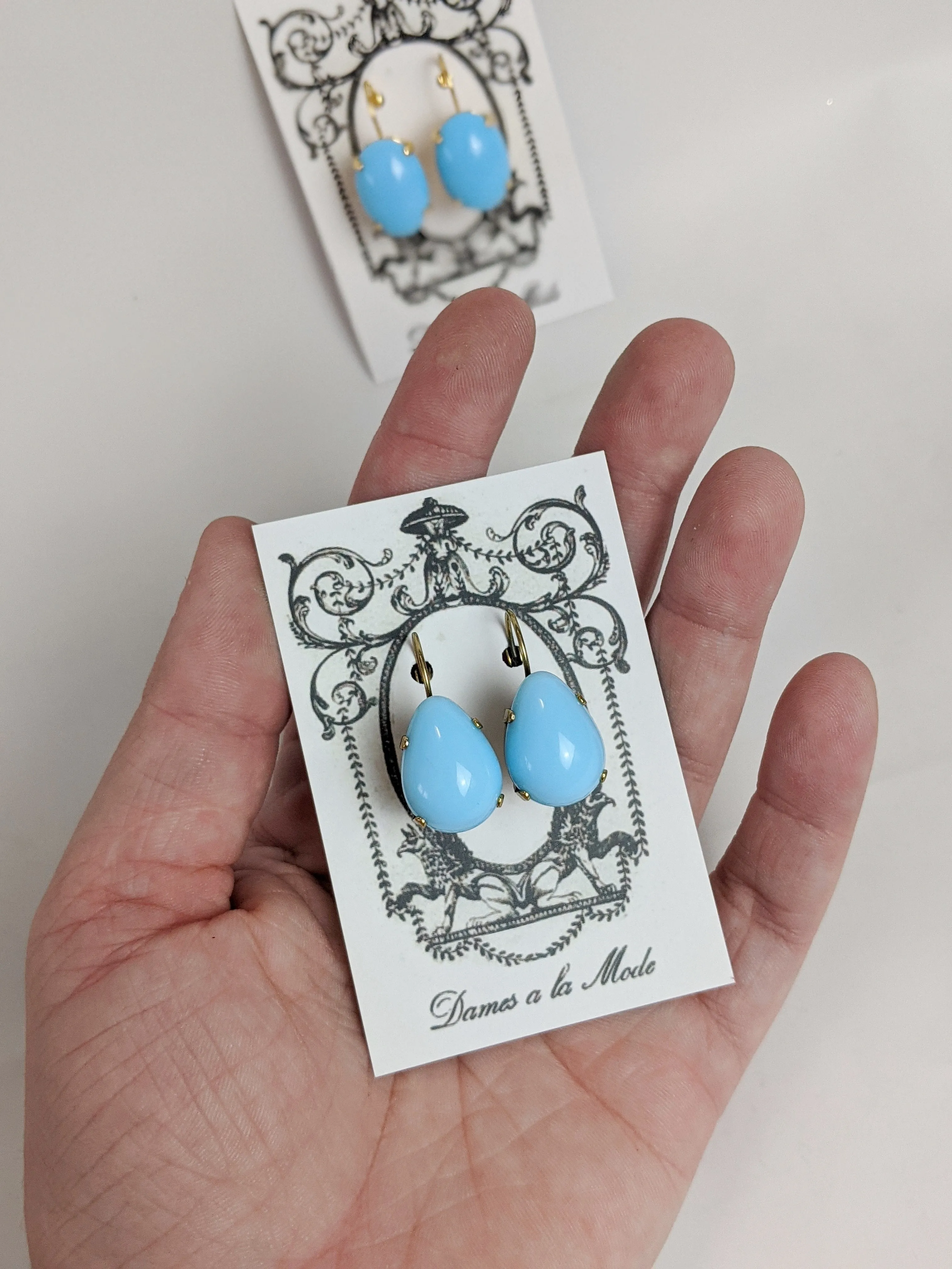 Light Blue Turquoise Earrings - Large Oval, Large Teardrop