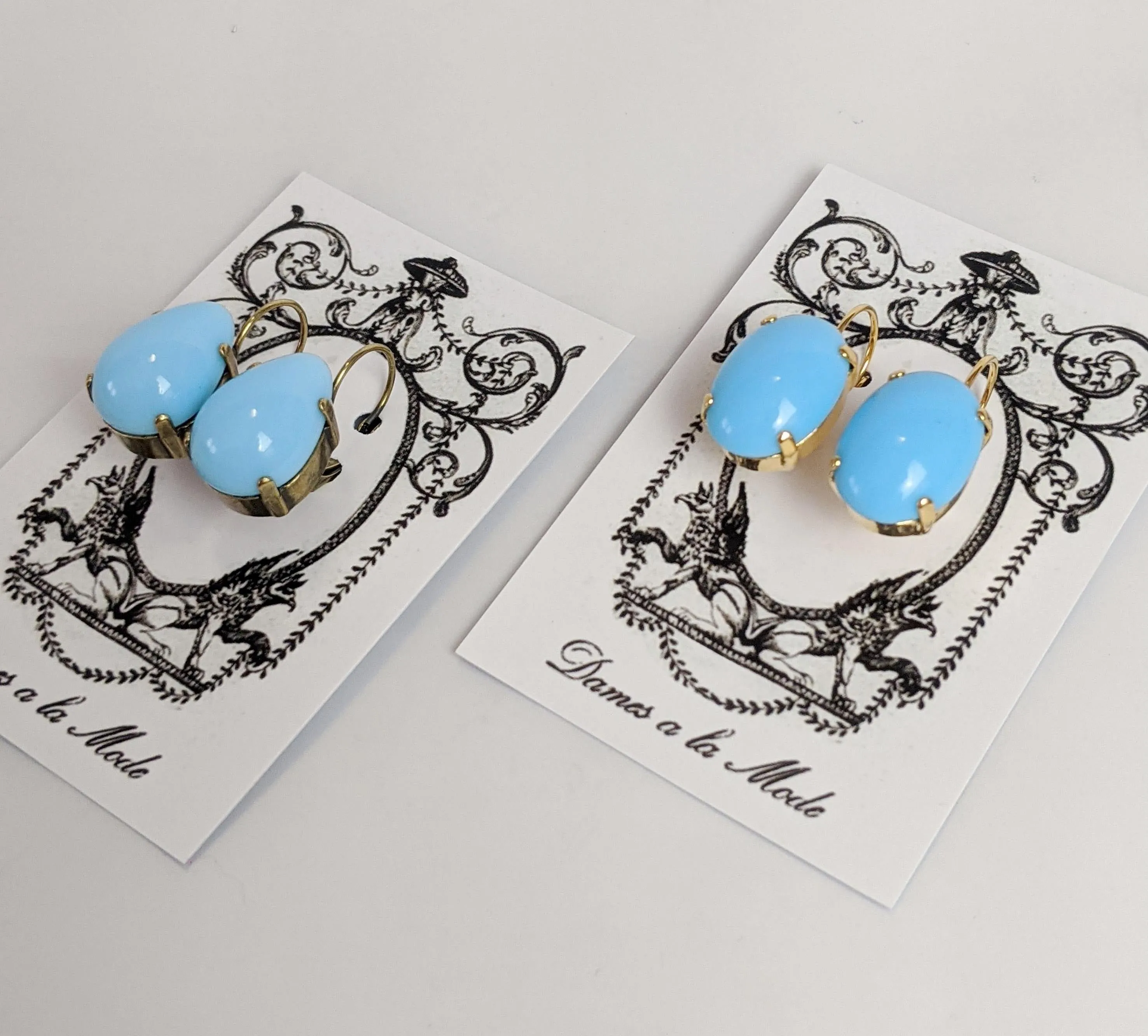 Light Blue Turquoise Earrings - Large Oval, Large Teardrop