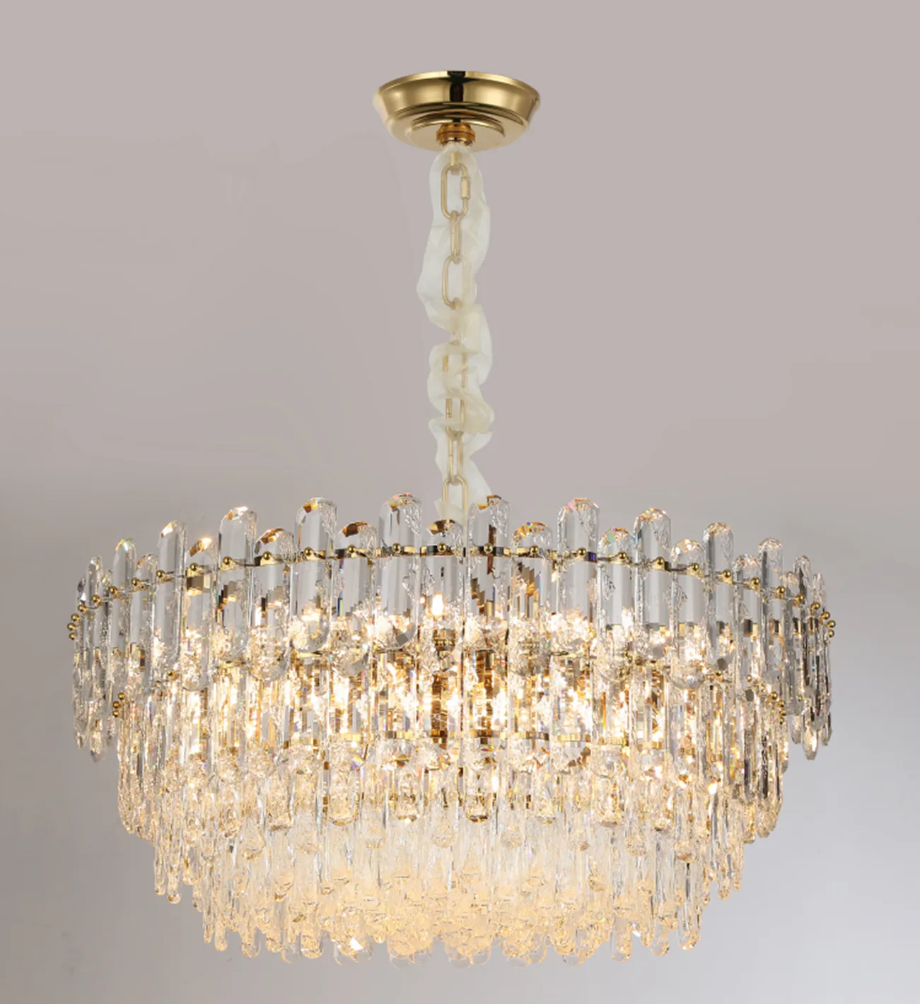 Light Luxury Round/Rectangular Clear Crystal Chandelier in Champagne Gold/Chrome Finish for Living/Dining Room/Bedroom