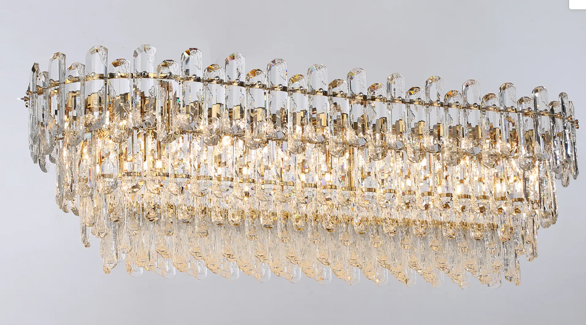 Light Luxury Round/Rectangular Clear Crystal Chandelier in Champagne Gold/Chrome Finish for Living/Dining Room/Bedroom