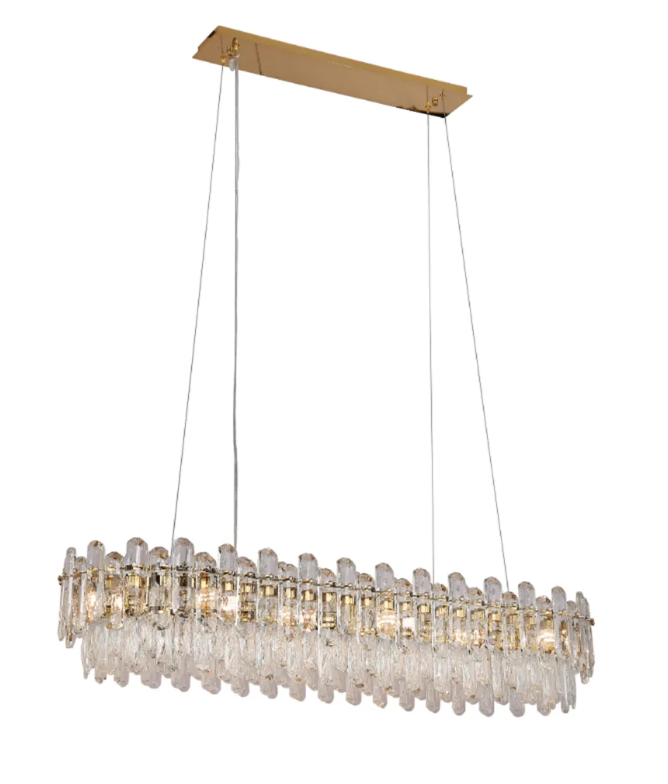 Light Luxury Round/Rectangular Clear Crystal Chandelier in Champagne Gold/Chrome Finish for Living/Dining Room/Bedroom