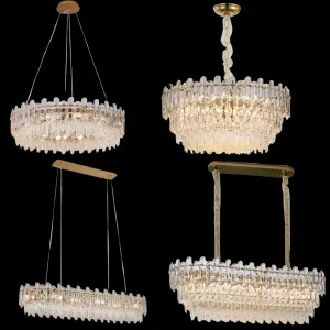 Light Luxury Round/Rectangular Clear Crystal Chandelier in Champagne Gold/Chrome Finish for Living/Dining Room/Bedroom