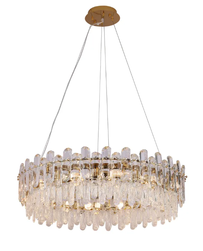 Light Luxury Round/Rectangular Clear Crystal Chandelier in Champagne Gold/Chrome Finish for Living/Dining Room/Bedroom