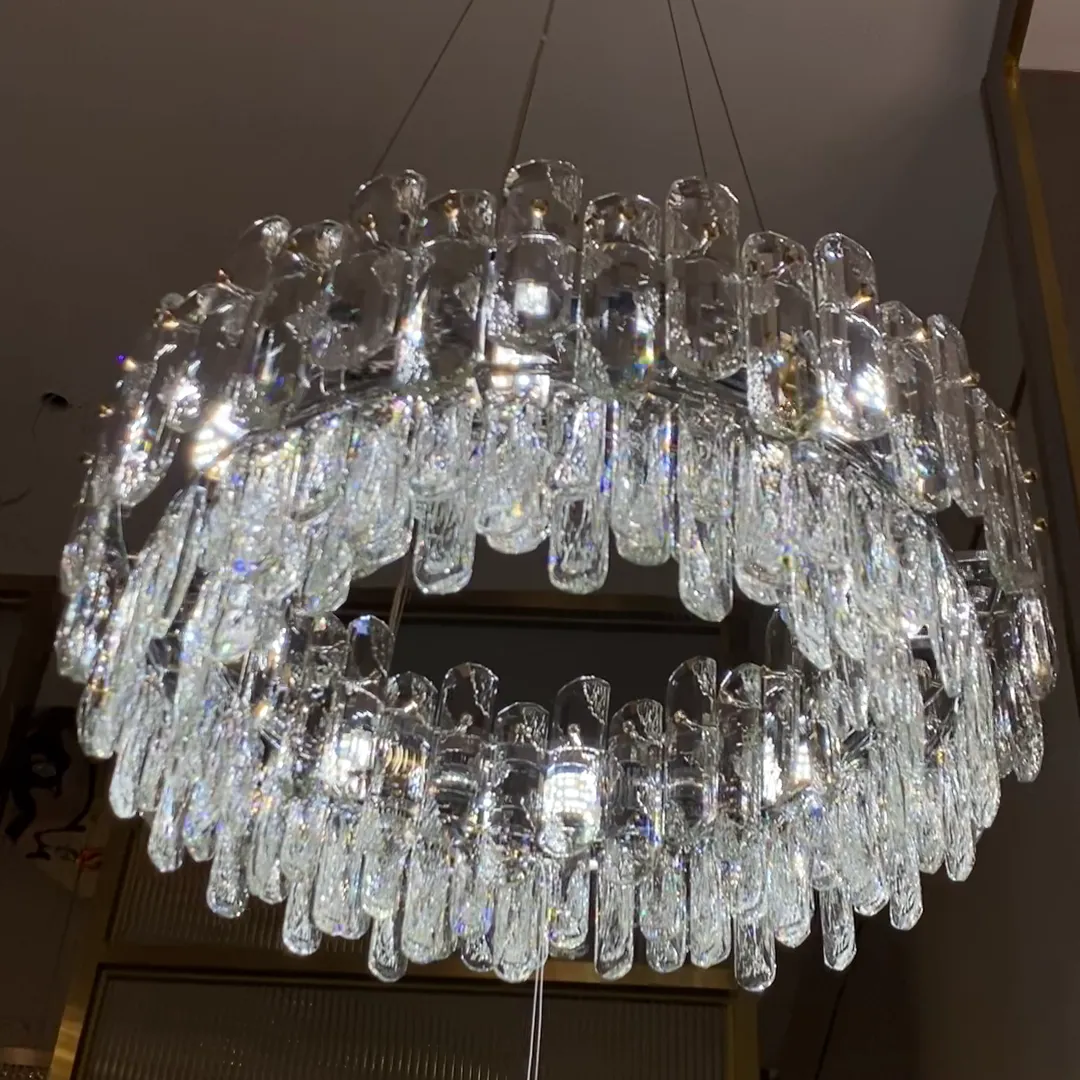 Light Luxury Round/Rectangular Clear Crystal Chandelier in Champagne Gold/Chrome Finish for Living/Dining Room/Bedroom