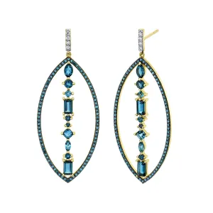 London Blue Topaz, Blue and White Diamond Drop Earrings