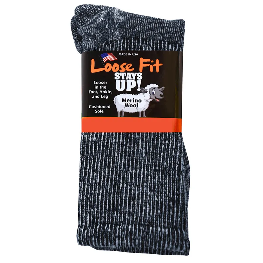 Loose Fit Stays Up Marled Merino Wool Socks