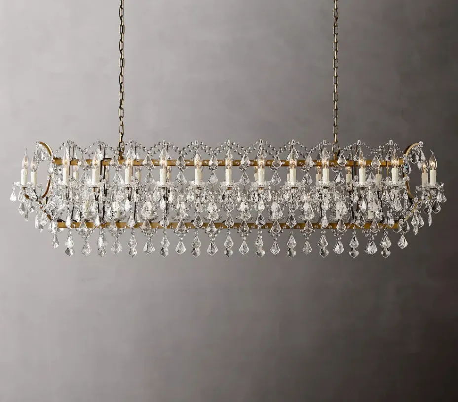 Luxury Classic Rectangular Candle Light Crystal Chandelier for Dining Room