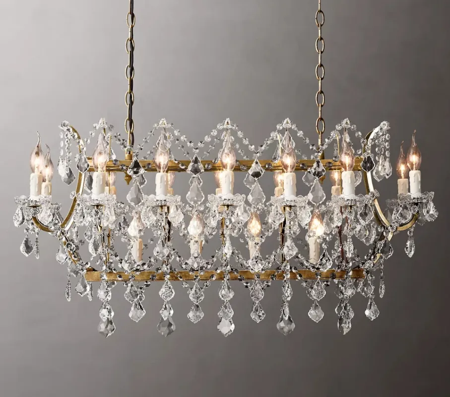 Luxury Classic Rectangular Candle Light Crystal Chandelier for Dining Room