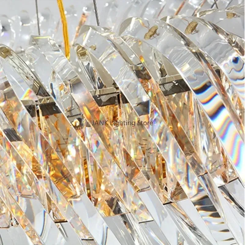 Luxury Crystal Chandelier Stainless Steel Oval Round Pendant Lights LED for Mansion