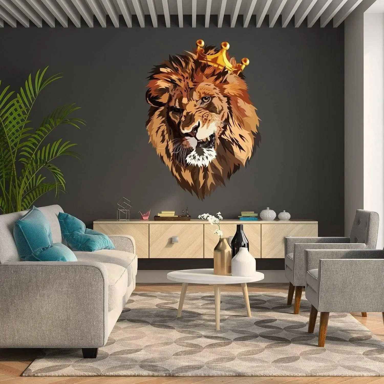 Luxury Lion Crown Wall Decal - Vinyl Adhesive Wall Art Sticker