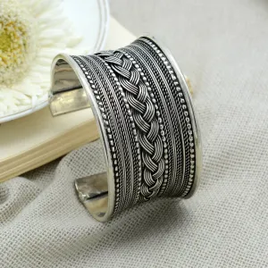 Madhu Braided Embossed Silver Oxidized Bracelet Cuff