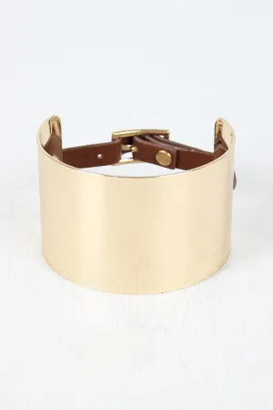 Metallic Cuff With Vegan Leather Buckle Bracelet