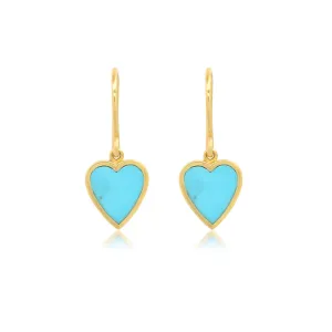 Mini Turquoise Inlay Heart Drop Earrings