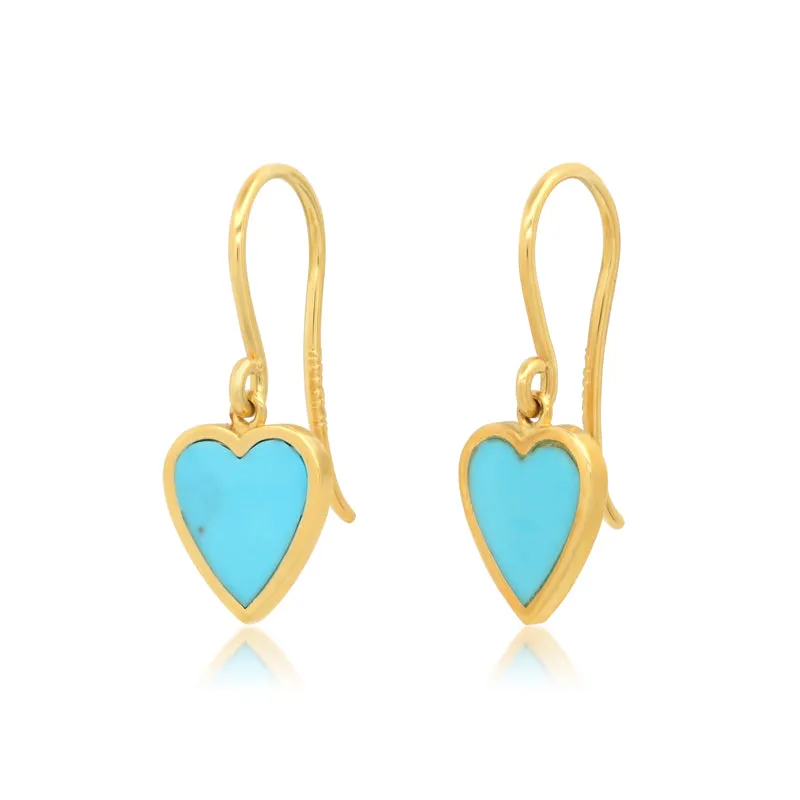 Mini Turquoise Inlay Heart Drop Earrings