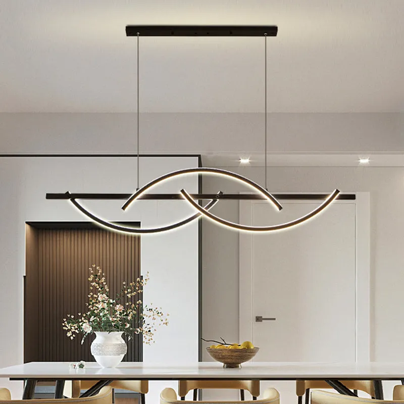 Minimalistic Metal LED Restaurant Chandelier in Black/Gold with 3-Arched Lines, Warm/White Light