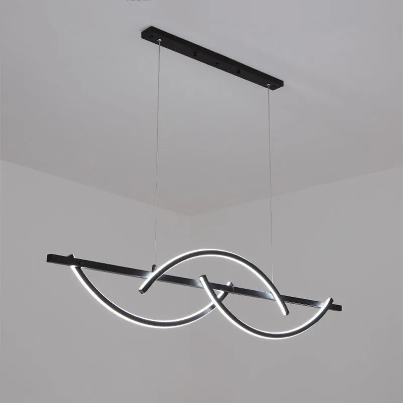 Minimalistic Metal LED Restaurant Chandelier in Black/Gold with 3-Arched Lines, Warm/White Light